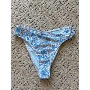Hollister Swim Womens XS Curvy High Leg Bikini Bottom Blue White Floral V Front